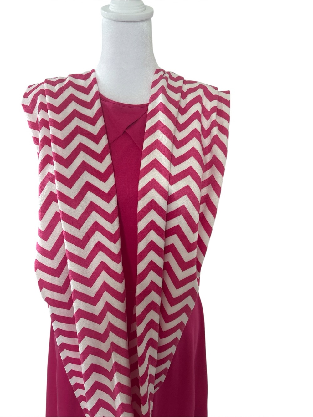 Pink Sleeveless Fit & Flare Dress with Chevron SCARF – Size Medium